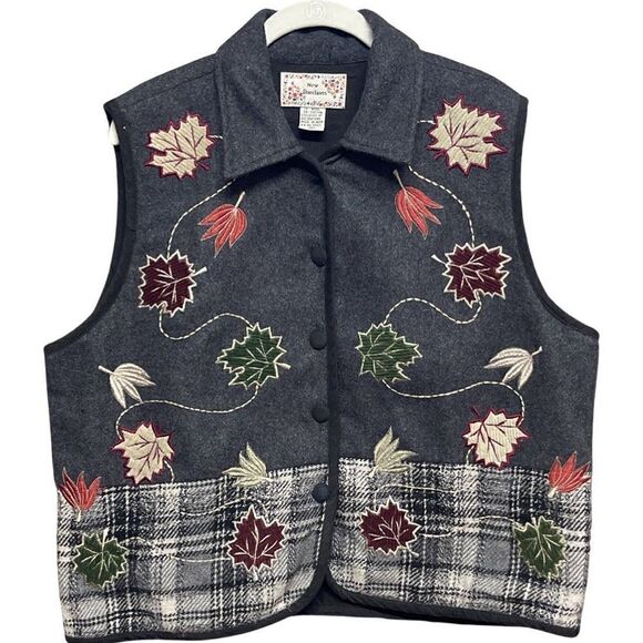New Direction Womens Size 1X Vintage 90s Fall Harvest Leaves Felted Wool Vest - Picture 1 of 5